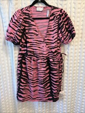 Pink & Black Zebra Wrap Dress